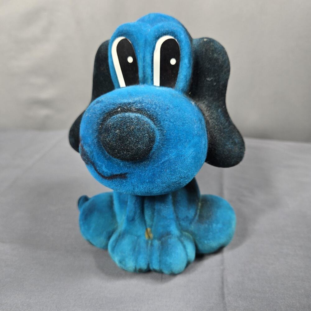 Vtg 1973 Genie Toys Inc Flocked Blue Barking Dog Coin Bank St Louis MO Puppy - Picture 2 of 10